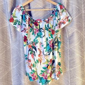 Catherine Maldrono xl off the shoulder tropical blouse